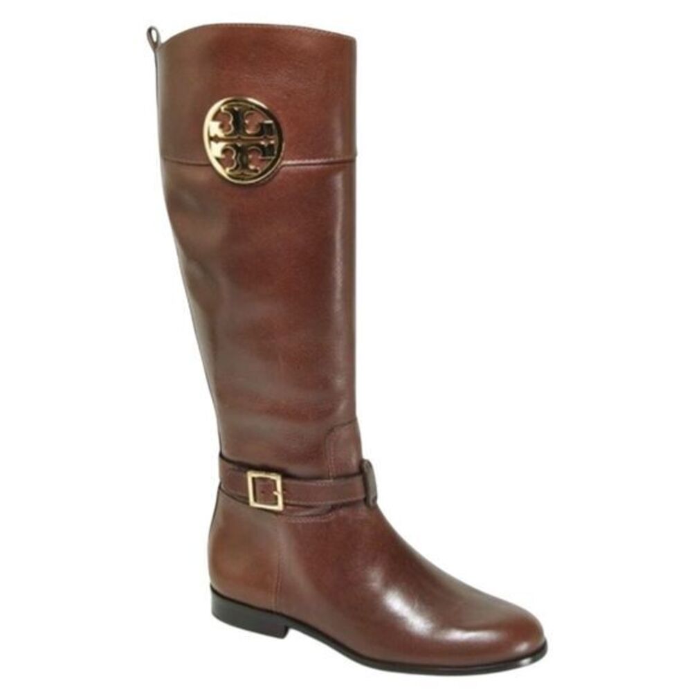 Tory Burch Women's Adeline Brown Leather Knee High Riding Boots Back Zip Closure - Picture 1 of 9